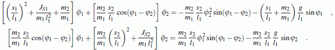 Bewegungs-Differenzialgleichungssystem für das Doppelpendel