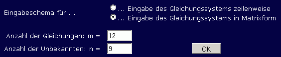 Einstellung 12 Gleichungen für 9 Unbekannte