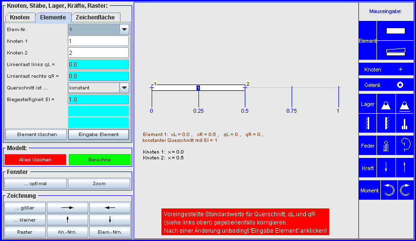 Eingabe des ersten Elements