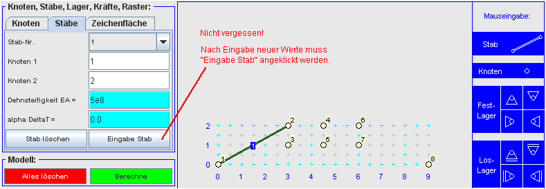 Eingabe eines Stabes