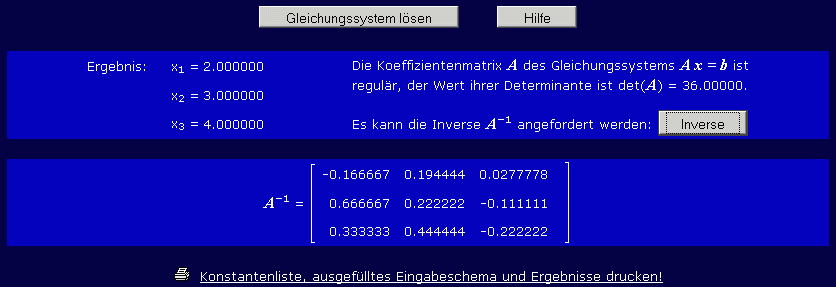 Inverse der Koeffizientenmatrix