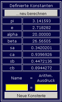 Definierte Konstanten, neu berechnet